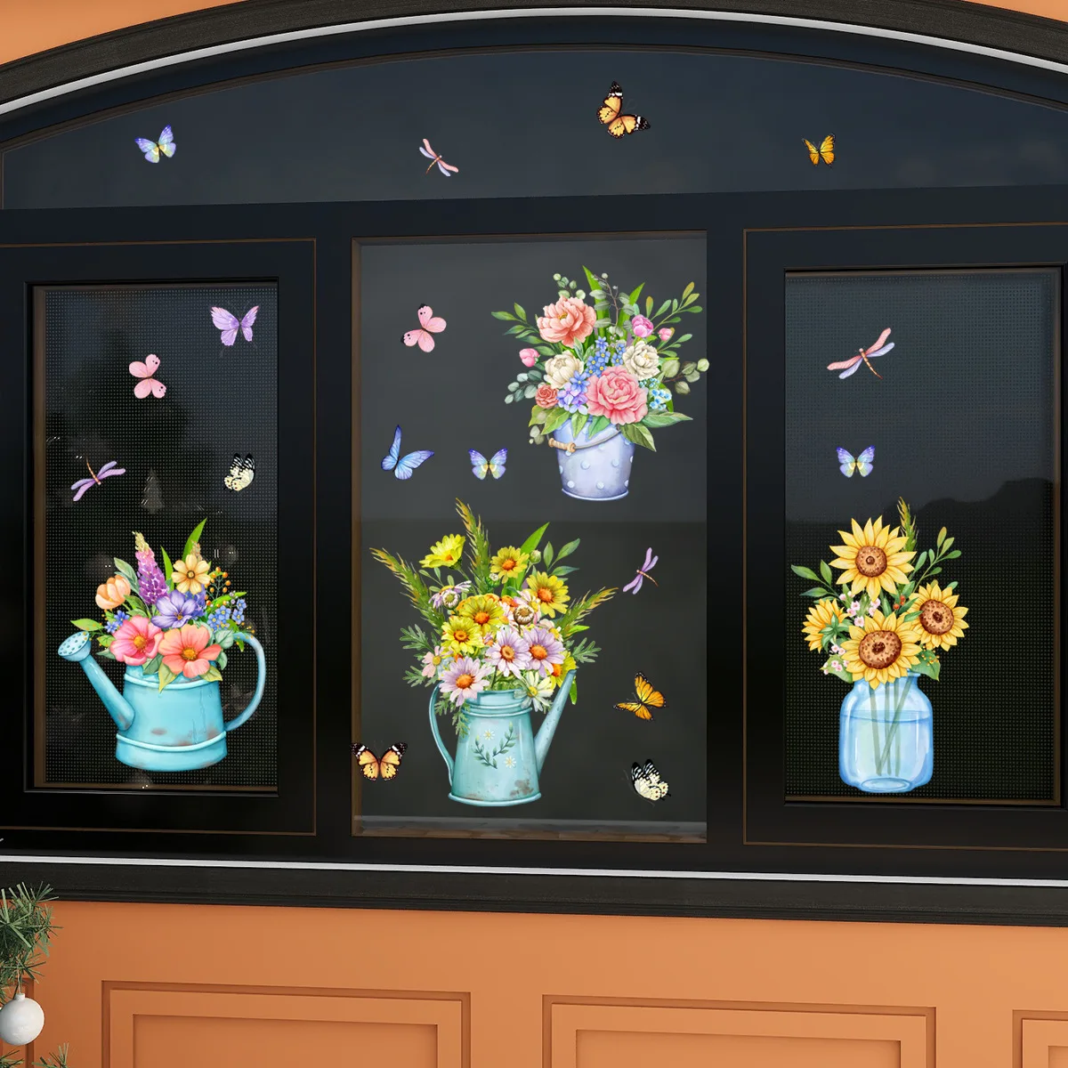 30*60cm Creative Butterfly Flower Potted Double-sided Visual Sticker Window Glass Decorative Background Wall Sticker Ct6055