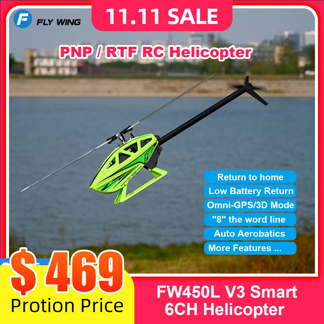 FLY WING FW450 V3 RC Helicopters 10CH 3D Auto Acrobatics GPS Altitude Hold H1 Flight Control System RTF/PNP FLYWING FW450L V3