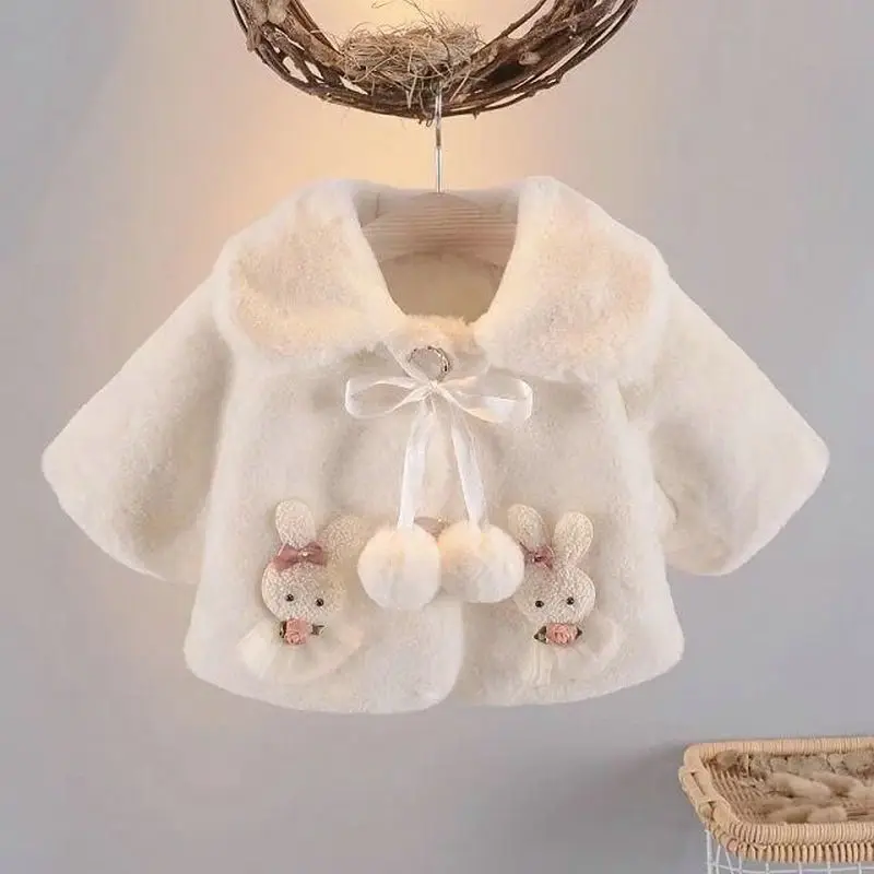 2023 Autumn Winter Baby Jacket Cute Christmas Little Princess Cloak Warm Faux Fur Coat For Girls Snowsuit Plush Infant Outerwear