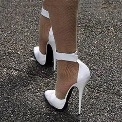 Zapatos de tacón alto y fino Para mujer, calzado con correa trasera de cuero mate blanco, puntiagudos, con cubierta, 2023