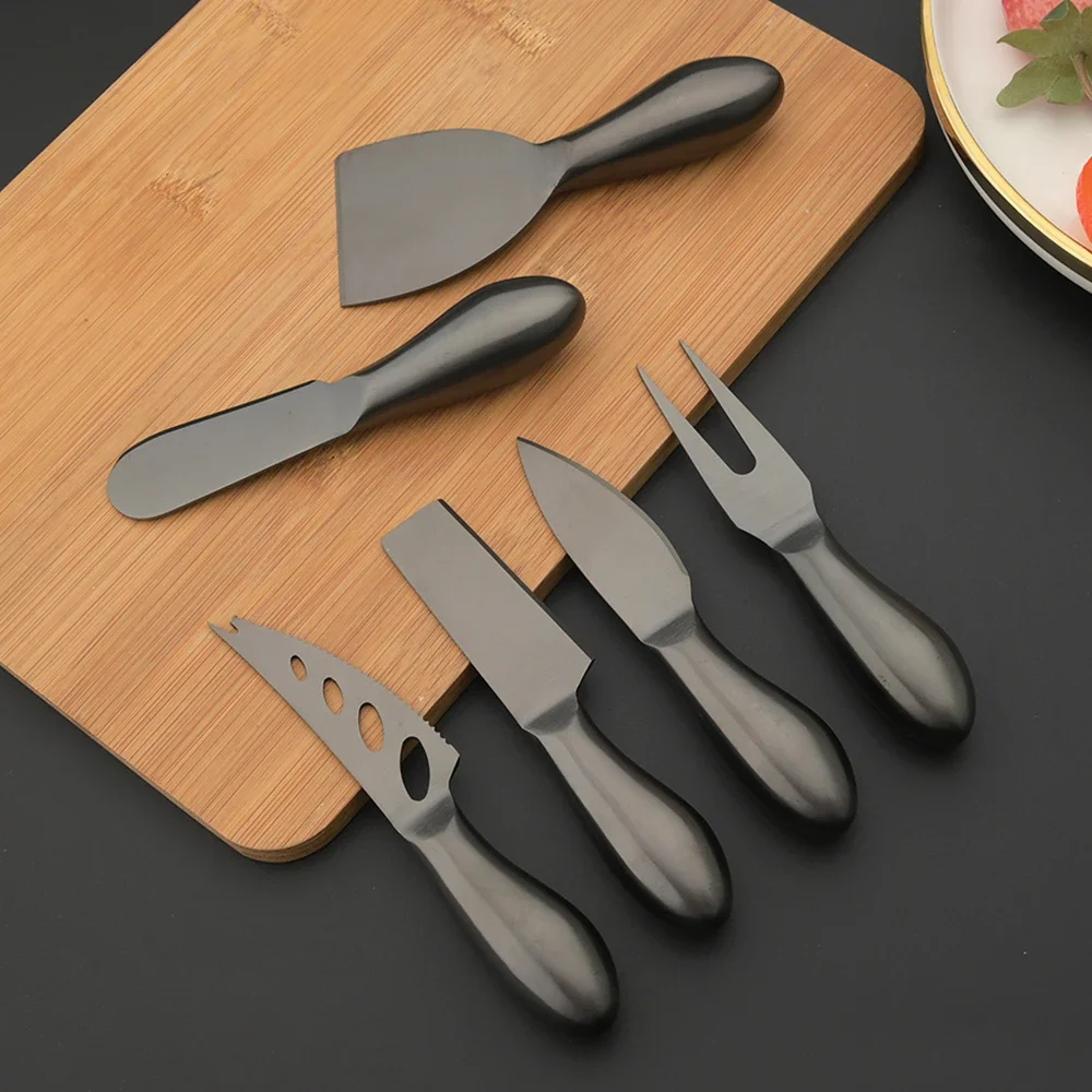 6Pcs Black Matte Flatware Stainless Steel Cheese Knife Baking Tools Fork Knife Cutlery Vintage Style Kitchen Gadgets