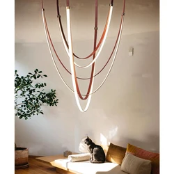 Postmodern duplex staircase chandelier minimalist modern restaurant living room lobby light designer creative belt chandelier