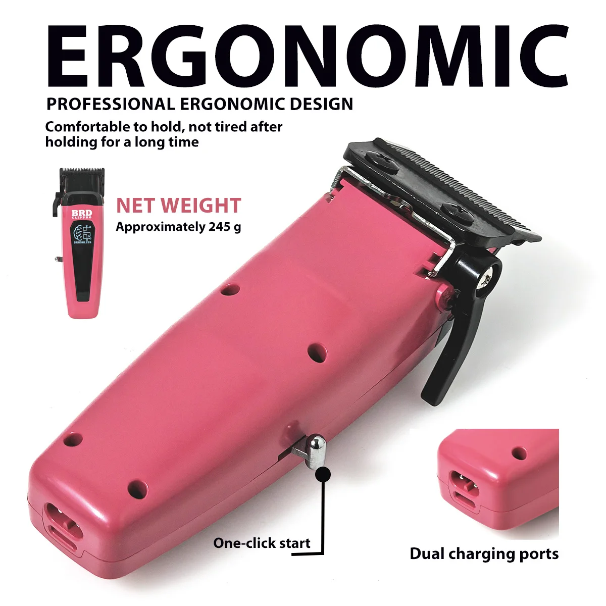 Cortadora de pelo profesional BRDCLIP 106B con Motor sin escobillas, cortadora eléctrica inalámbrica de 7500RPM, hoja móvil ultrafina para hombres con Base