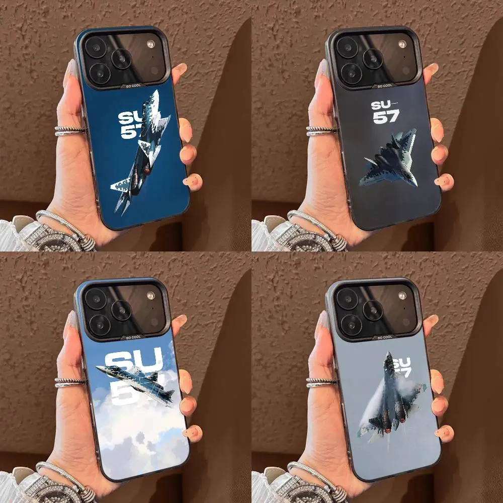 

Fighter Plane S-SU-57 Raptor Phone Case For iPhone 17,16,15,14,13,12,11,Pro,Max,Plus,E,Air,Mini Black Tpu Cover