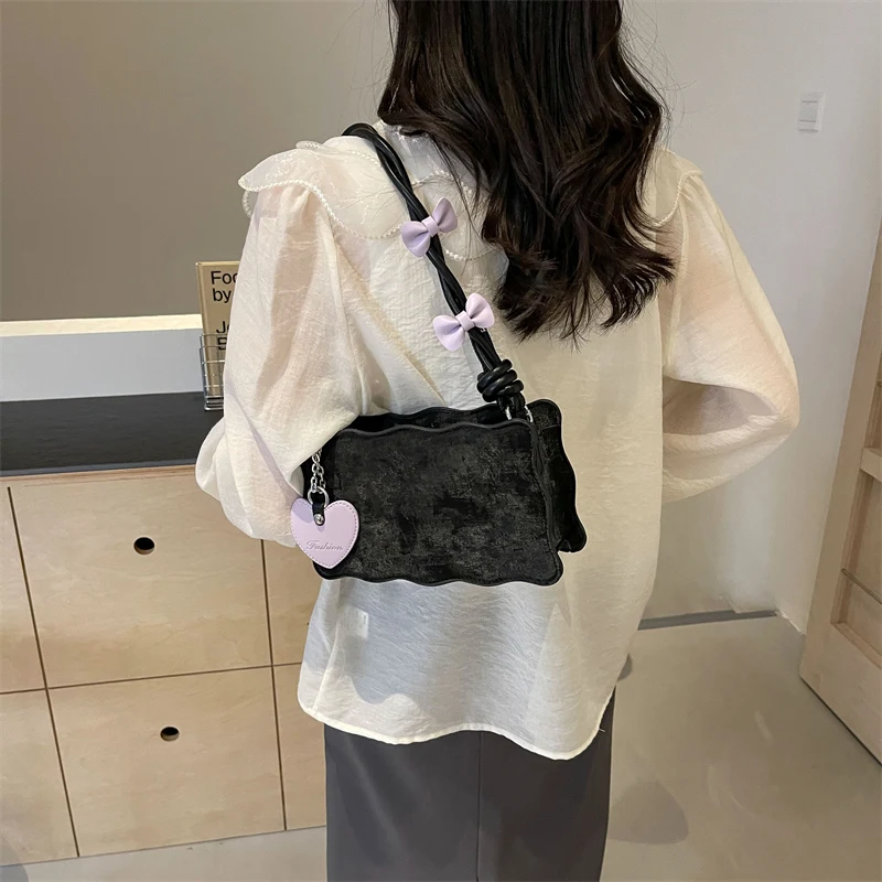 Sweet Bow Design Shoulder Bags for Women 2024 Y2K Luxury Designer Korean Fashion Handbags and Purses Females Underarm Bag