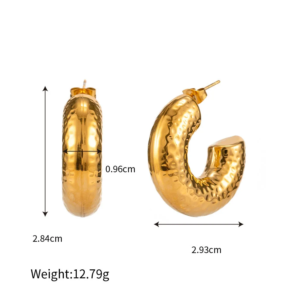 Stainless Steel PVD 18K Gold Plated Tarnish Rugged Big Size CC Hoop Earrings For Woman Jewelry Wholesale INS Trendy