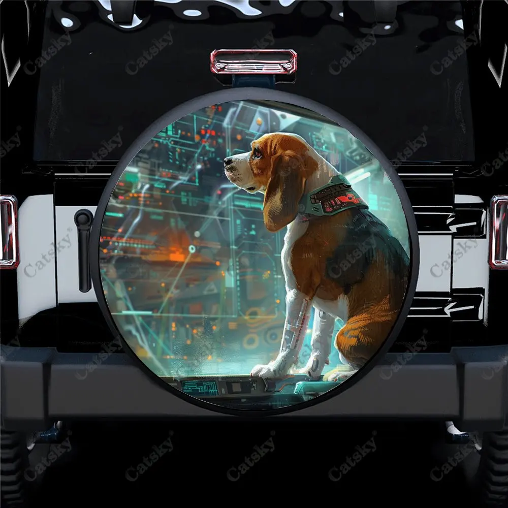 Future City Beagle Animal Universal Car Spare Tire Cover Auto Accessories Wheel Protect for Trailer SUV Truck Camper14-17inch