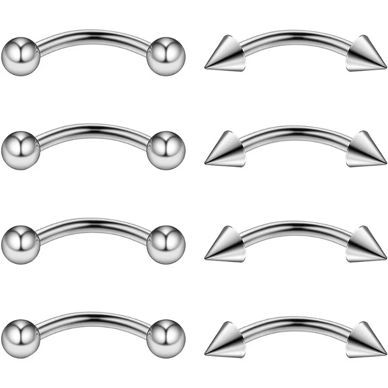 8Pcs 16G Eyebrow Ring for Women Men, Cubic Zerconia Curved Barbell Eyebrow Belly Lip Ring  Cartilage Tragus Helix  Earrings