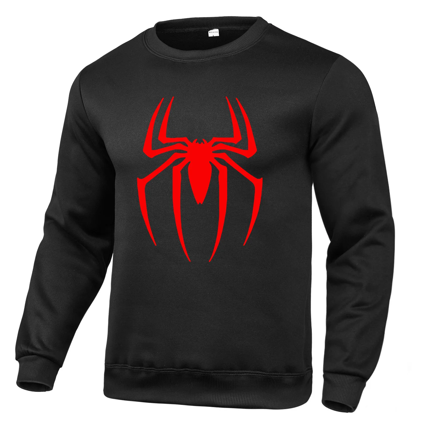 Round neck spider print autumn and winter shoulder drop hoodie for men's solid color versatile fashion top long sleeved hoodie