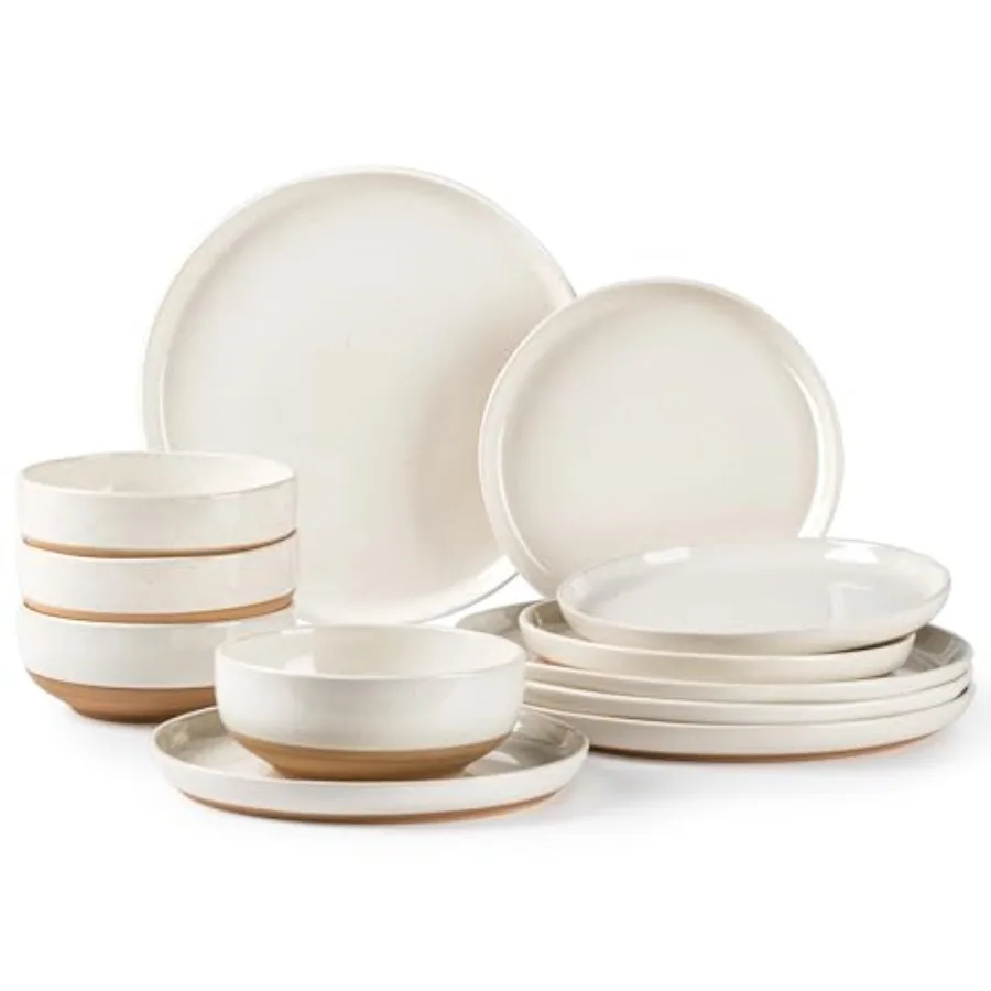 

Ceramic Dinnerware Sets Handpainted Plates and Bowls Set with Rustic Terracotta Underside Scratch Resistant Stoneware Dishes Se