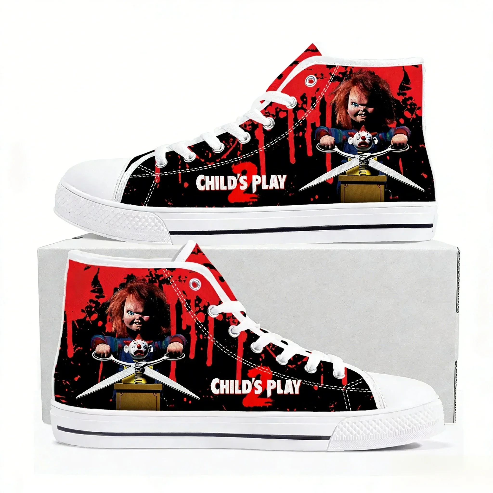 

Horror Movie Childs Play Chucky High Top High Quality Sneakers Men Women Teenager Canvas Sneaker Casual Couple Shoes Custom Shoe