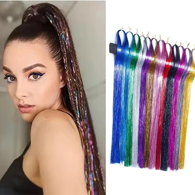 

Sparkle Shiny Hair Tinsel Kit Rainbow Women Colorful Glitter Bling Hair Extension Twinkle Hair Accessories for Braiding