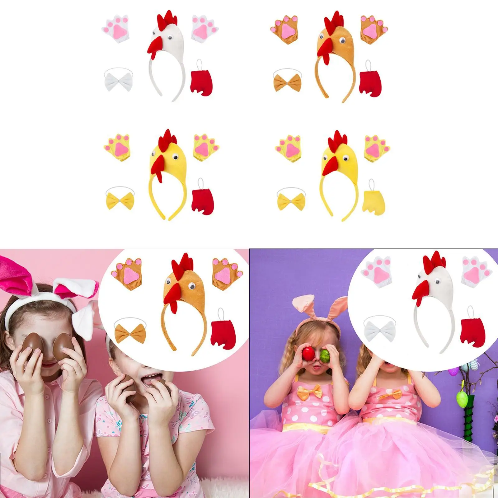 3D Chicken Animal Costume Set Chick Headband Bowtie Tail Gloves Set for Birthday Party Cosplay Prop Party Thanksgiving Holiday