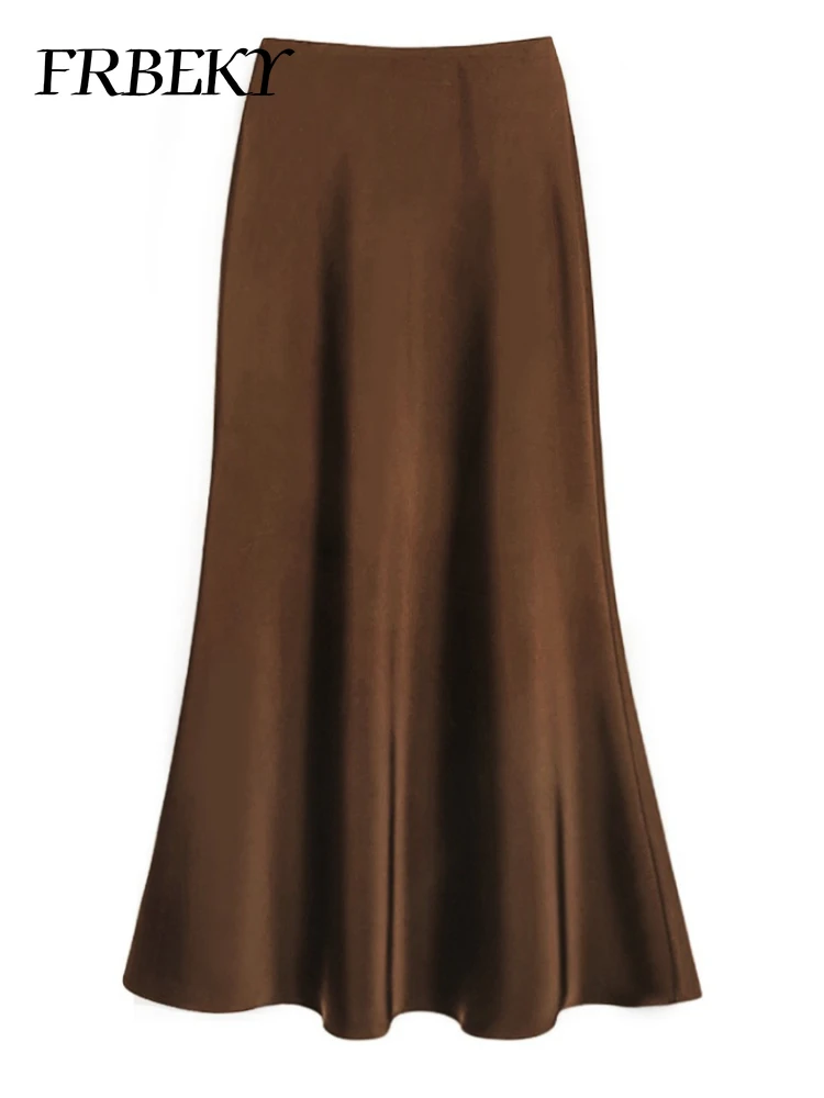 Falda larga de medio cuerpo de satén para mujer, cintura alta, sección delgada, paquete de Color puro, cola de pez a la cadera, nueva