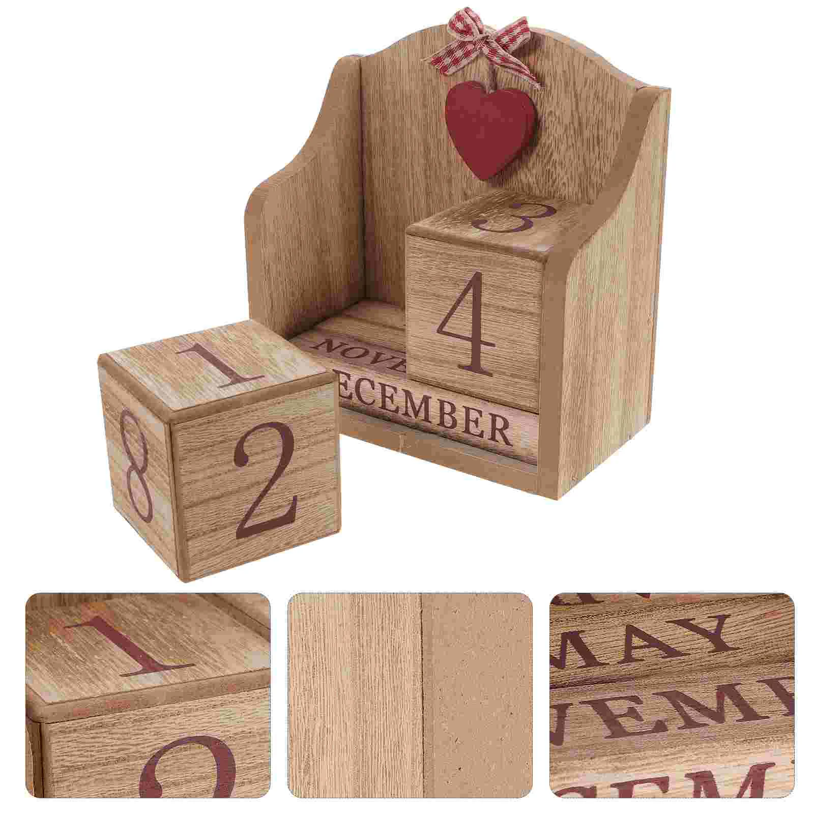 Desk Decorations for Office Wooden Calendar Home Desktop Blocks Household Accents