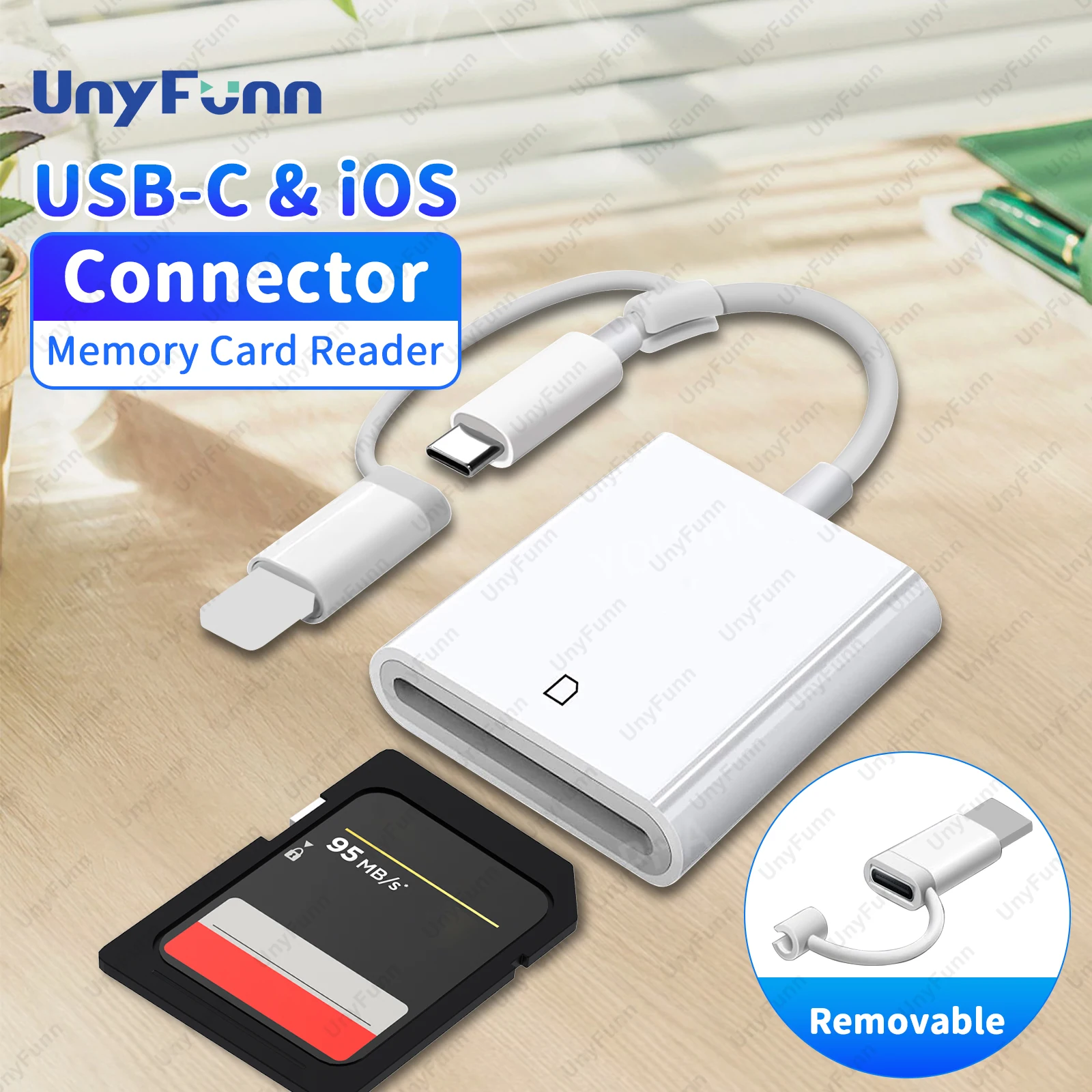 USD Card Reader for iPhone iPad, Dual USB-C & Lightning Connector Memory SD Card Adapter for SD/MicroSD Card Trail Camera Viewer