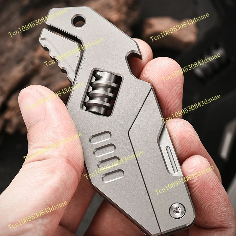 

Outdoor Portable EDC Multifunctional Titanium Alloy Wrench Creative Beer Bottle Opener Folding Cutting Tool