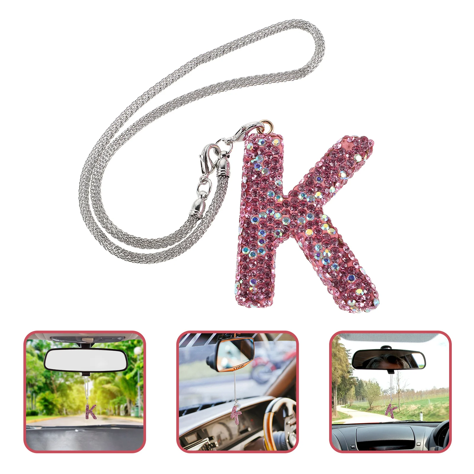 

Car Interior Hanging Ornament Bling Rhinestone Letter Pendant Cute Decor For Women Car Accessories Rearview Mirror Charm Vehicle