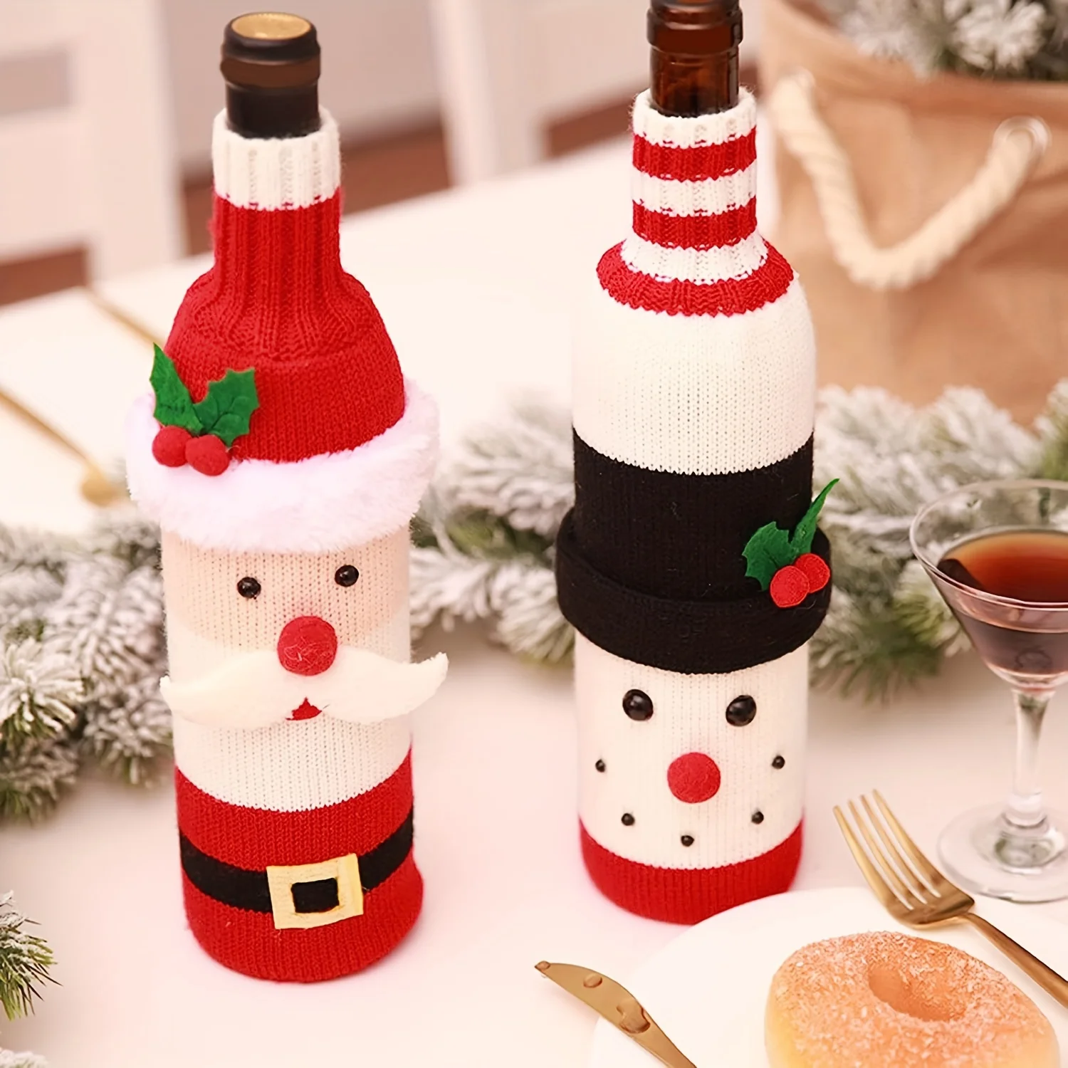 1pc Cute Christmas Sweater Wine Bottle Cover Handmade Wine Bottle Sweater for Christmas Decorations Cute Christmas Sweater Party