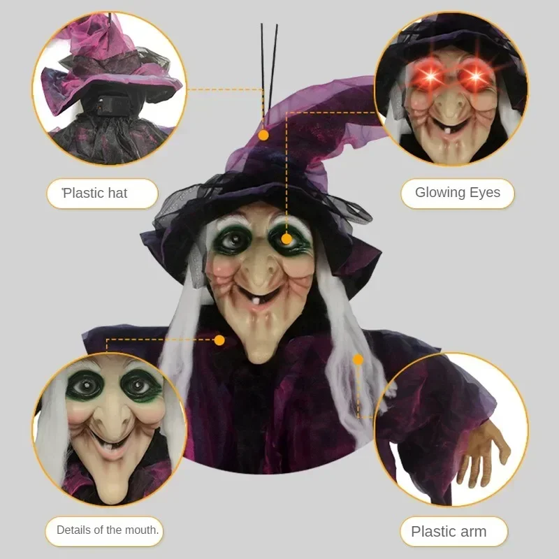 2026 Halloween Spooky Voice Control Lumious Talking Witch Outdoor Purple Animatronic Witch Decor Prop Red Eye Animated Witch view 2