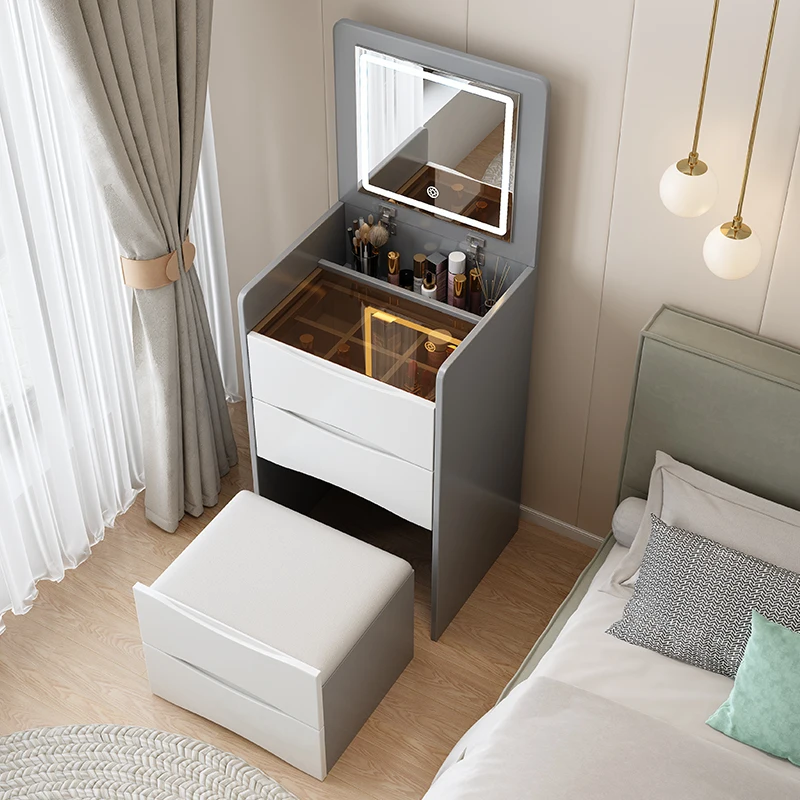 Cream wind dressing table modern simple storage cabinet integrated flip bedside mini makeup table.