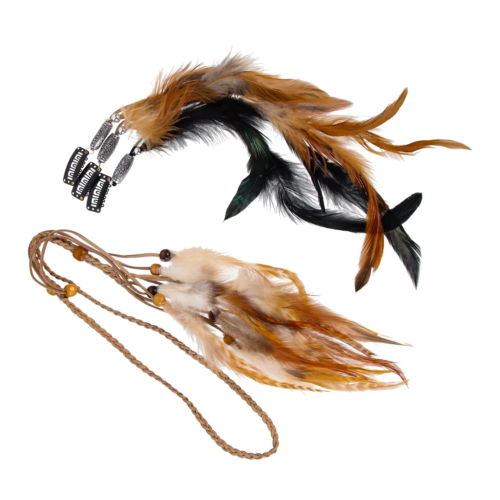 

1Set Long Plume Hair Clips Hairband Set Elegant Lady Party Headdress for Cosplay Masquerade Dancing Photo Props Women Bohemia