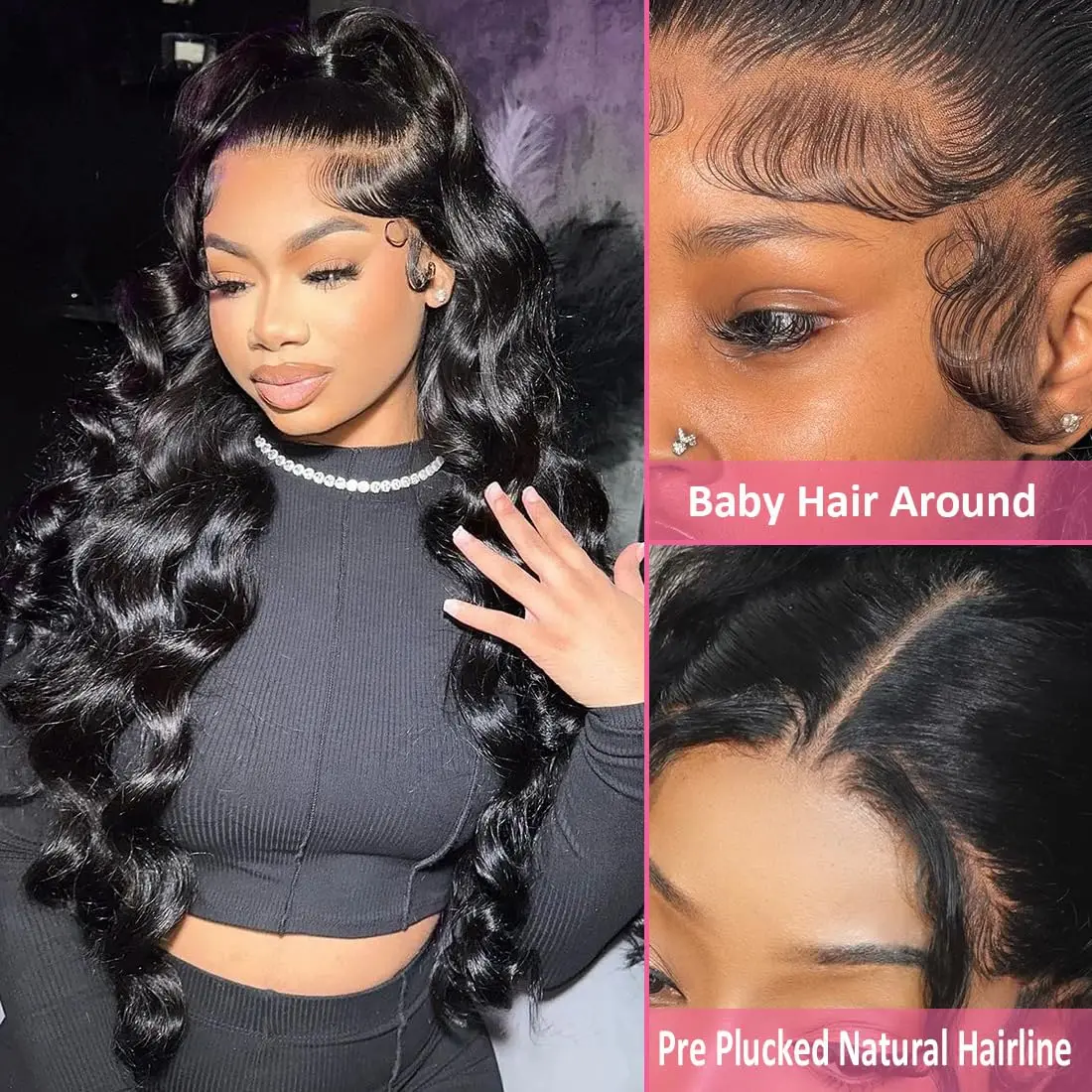 Parrucca dell'onda del corpo 13x4 Parrucche frontali in pizzo trasparente per capelli umani Remy Pre pizzicate Nodi candeggiati Parrucche brasiliane per le donne Densità 200