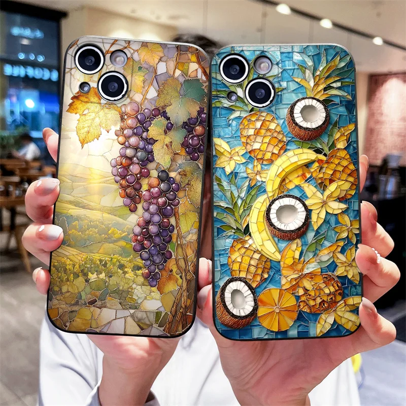 Creative Fruits Coconut Marble Texture Printed Phone Case for Samsung Galaxy A36 A56 A14 A55 A16 A54 A53 A52 A51 A50 Soft Covers