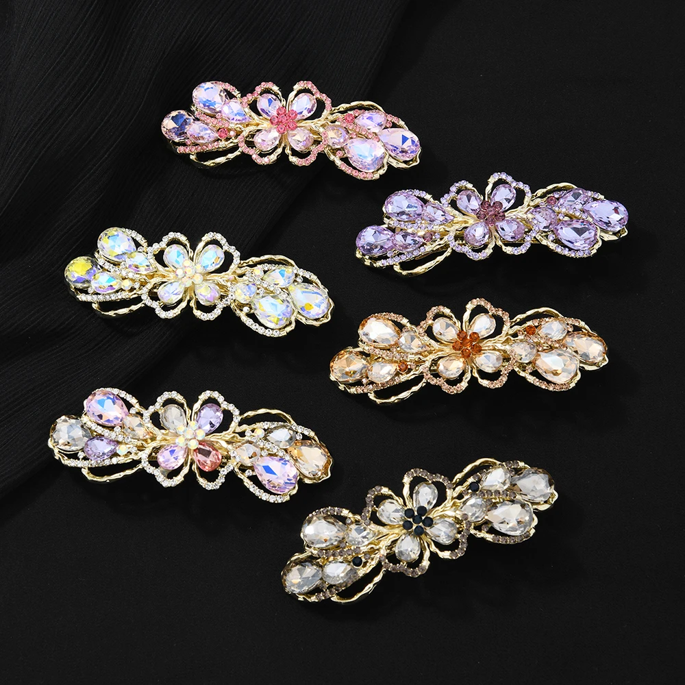 

Elegant hollowed-out flower hair clips, ladies' hair accessories, spring clips at the back of the head, and colorful accessories
