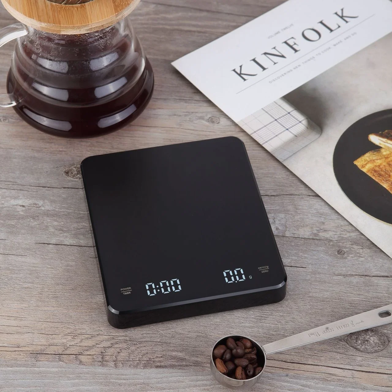 Stainless Steel Timer Coffee Scale,Rechargeable Kitchen Scale 3kg Precision 0.1g,High-definition Backlight Display,Unit g/oz/ml