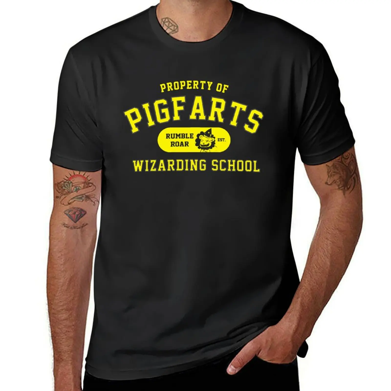 Starkid: Pigfarts wizarding school (yellow) T-Shirt anime clothes tops mens vintage t shirts