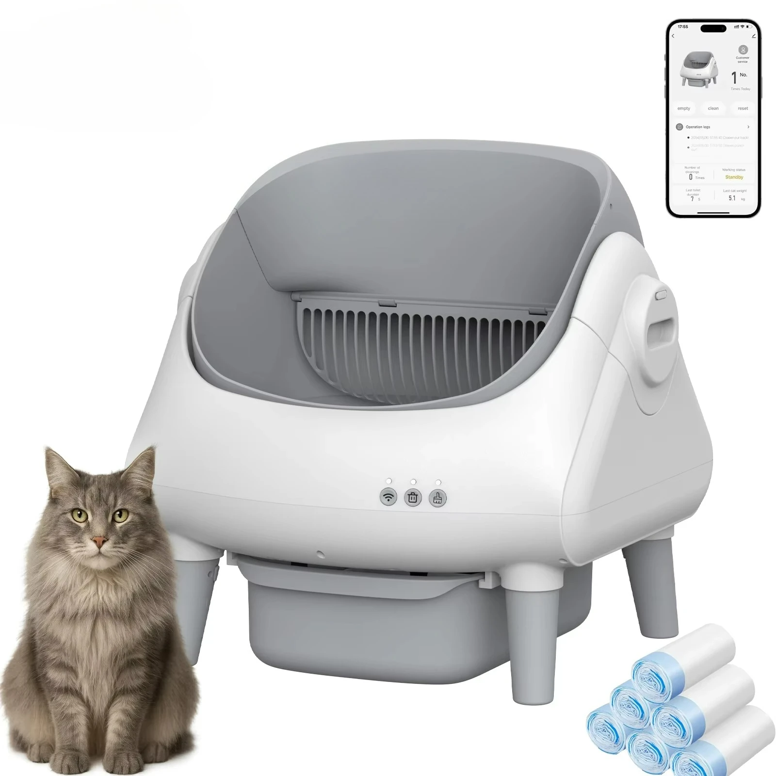 

2026 Hot Selling Automatic Cat Toilet Smart Open-Top Self Cleaning Litter Box with Wifi APP Monitor