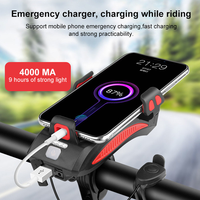 4 In 1 Bike Light with Phone Holder Bicycle Highlight Usb Rechargeable Solar Horn Lamp 4000Mah Power Bank Ebike Flashlight