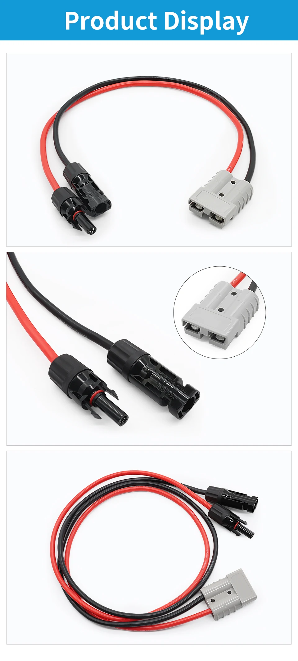 OMCH 50/100CM Solarpanel-Verlängerungskabel 6mm2 10AWG mit 50A-Stecker für Autobatterie und Solarpanel-Verbindung – Detail 5