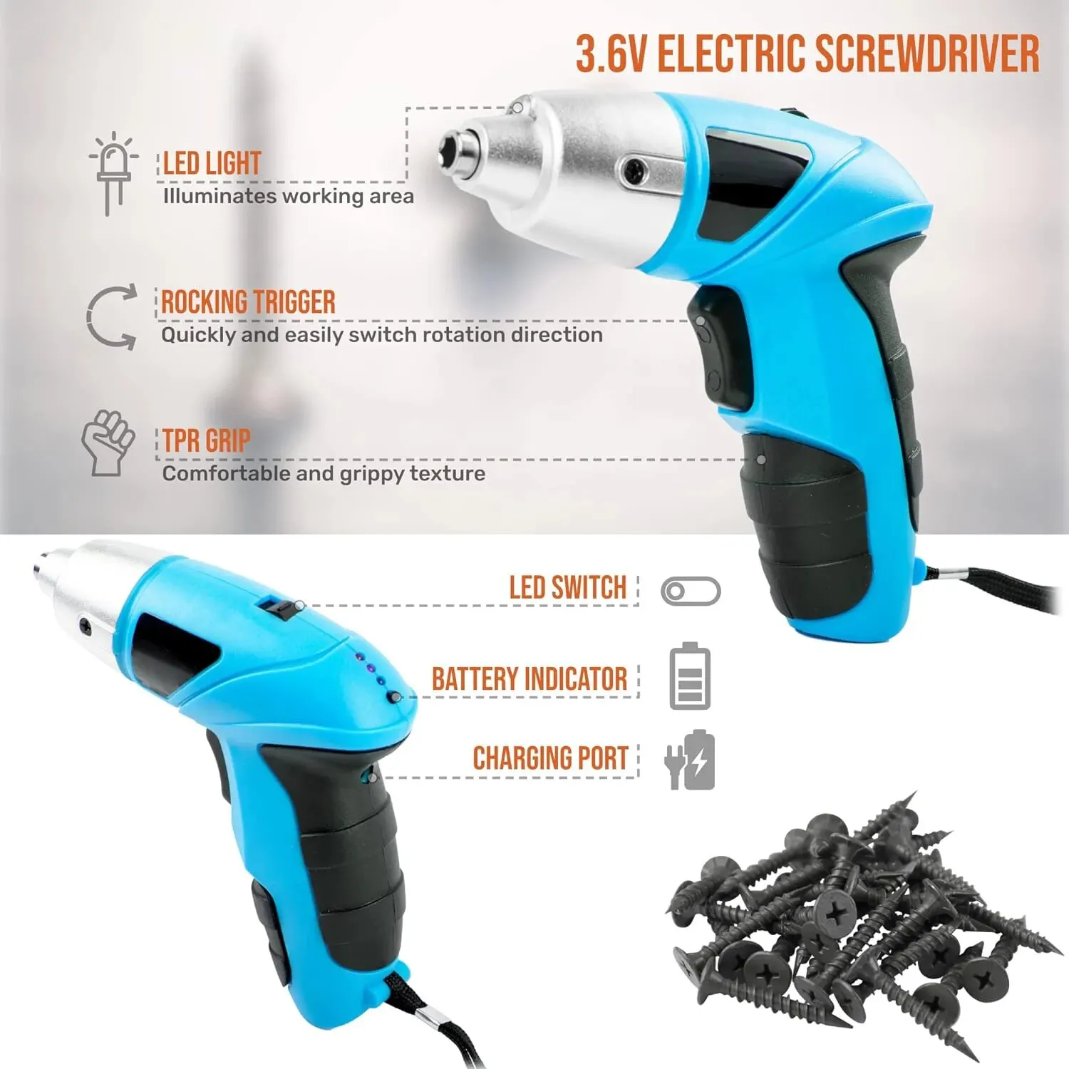 Clearance_Cordless Electric Screwdriver Rechargeable 1300mah Lithium Battery Mini Drill 3.6V Power Tools Set Household Maintenan image 4