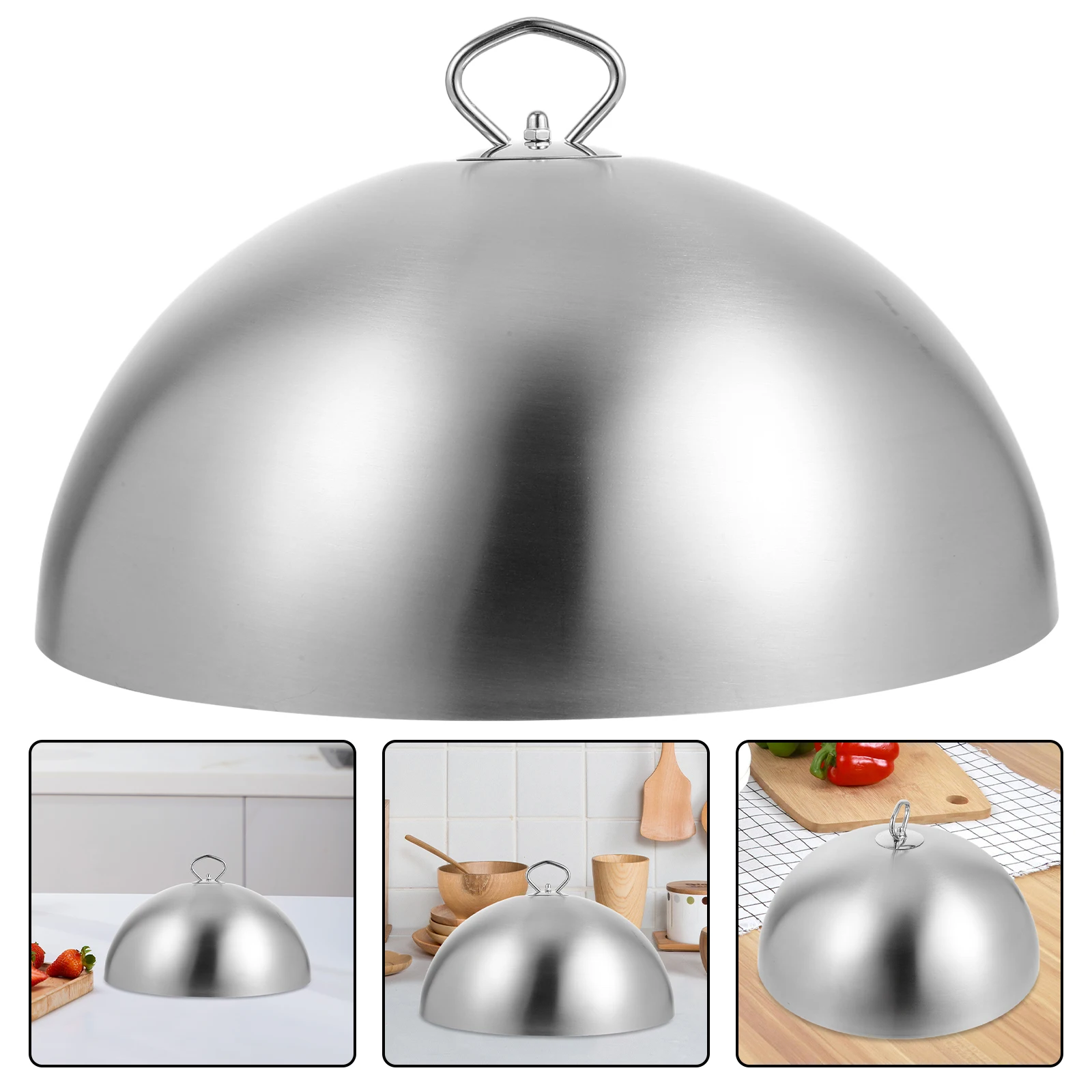 

1pc Stainless Steel Food Lid 30CM Silver Round Oil Cover Steak Griddle Protector Kitchen Dish Cover Insect Dust Moisture Proof