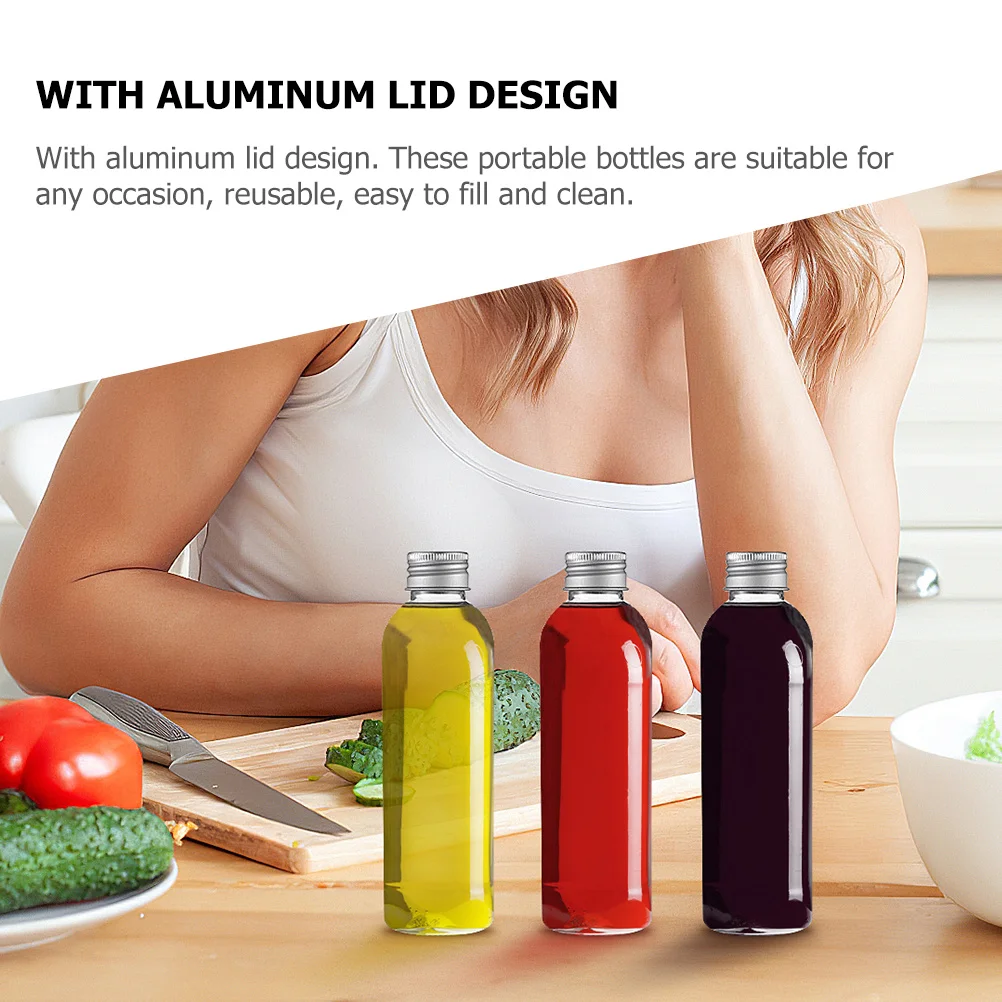 

8pcs Aluminum Cap Juice Bottles Clear Reusable Drinking Containers Leakproof Water Bottles In Bulk For Outdoor Family Use