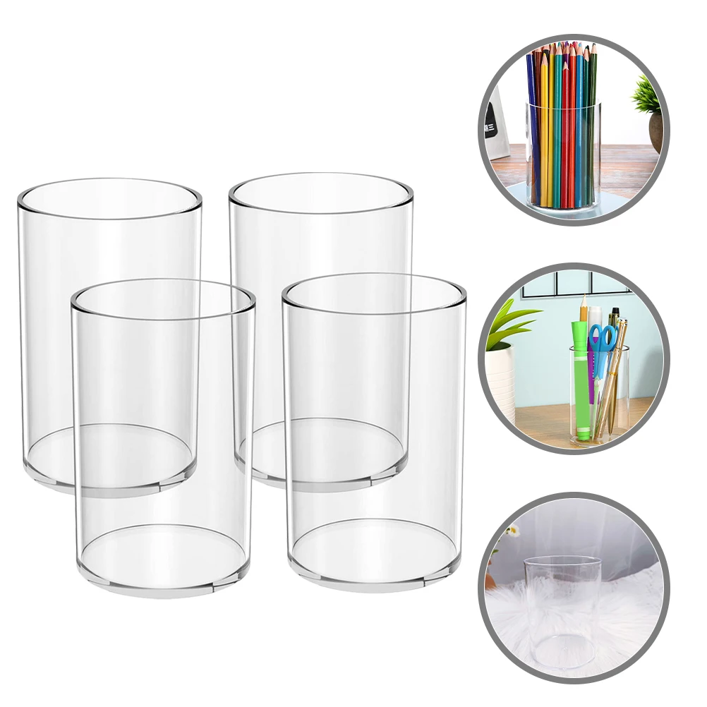

4pcs Makeup Brush Storage Container Clear Transparent Pen Holder Stationery Accessories Office Desk Tidy Round Vase Practical