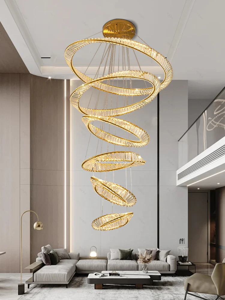 Modern Minimalist Luxury Crystal Multiple Circle Pendant Lights Gold Large, 4/8 Circles Big Stainless Steel Pendant Lamp