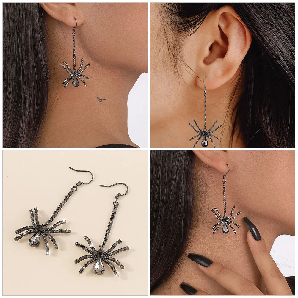 Halloween Earrings for Women Dark Old Retro Long Exaggerated Spider ( Black) Dangle Unique Decor Drop