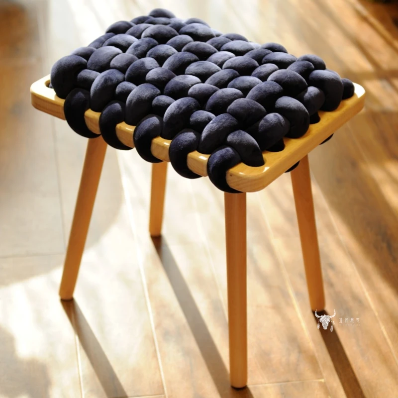 Customized makeup stool ins Nordic designer takes photos of fashionable velvet creative solid wood household shoe changing stool