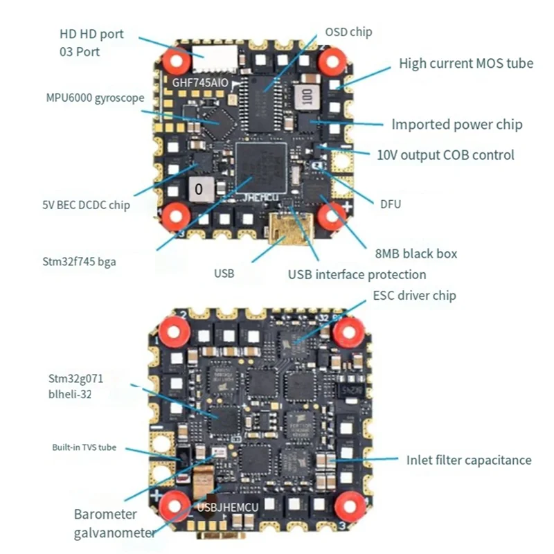 

ODIES-GHF745AIO MPU6000 F745 Flight Controller BLHELI32 G071 4In1 ESC 25.5X25.5Mm 3-6S For FPV Freestyle Drones Accessories (40A