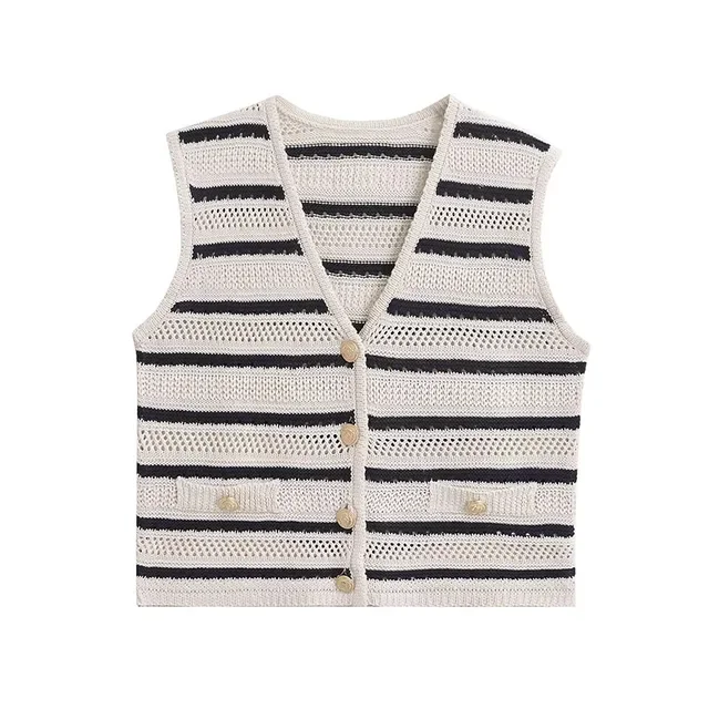 

BabYoung Summer Fashion Women Vest Stripe V-Neck Sleeveless Buttons Single Breasted Sweater Female Casual Slim Knitted Tops