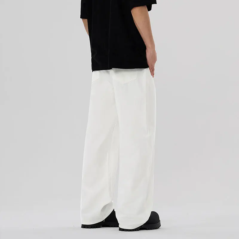 Summer Creamy-white Jeans Men's Loose Straight Trend Korean Street Fashion Pure Color Casual Versatile Wide-Leg Pants