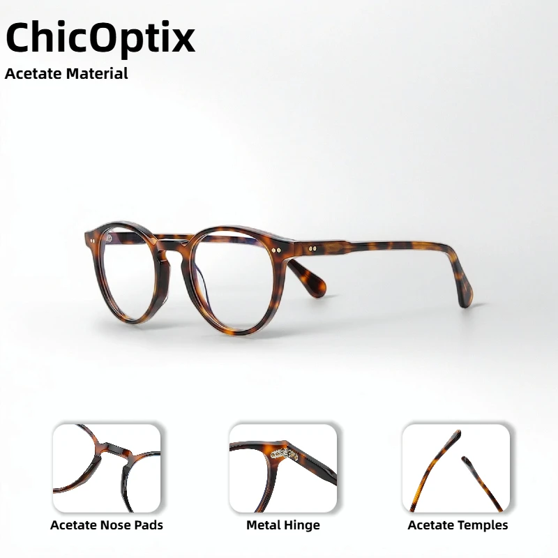 Lunettes optiques Vintage imprimé léopard, rondes, monture en acétate de haute qualité, marque de luxe, cadre de styliste, charnières métalliques