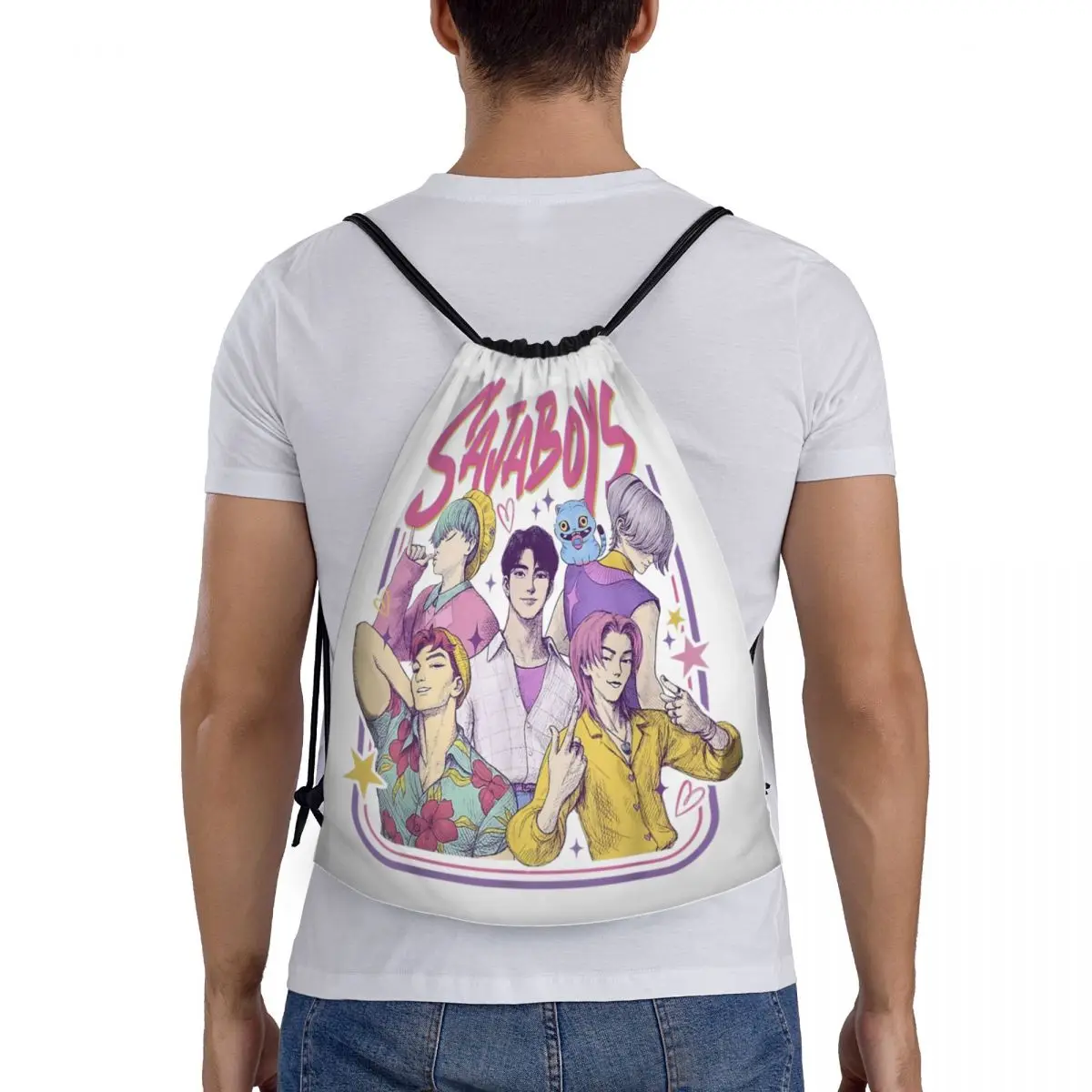 حقيبة ظهر برباط من Saja Boys Kpop Demon Hunters حقيبة رياضية للصالة الرياضية مقاومة للماء للتمرين