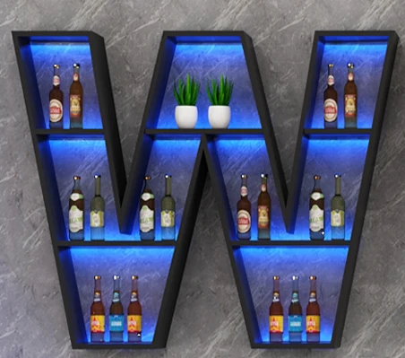 

Creative wrought iron bars, bar racks, letter racks, luminous decorative racks on the wall of restaurants, bar beer cabinets.