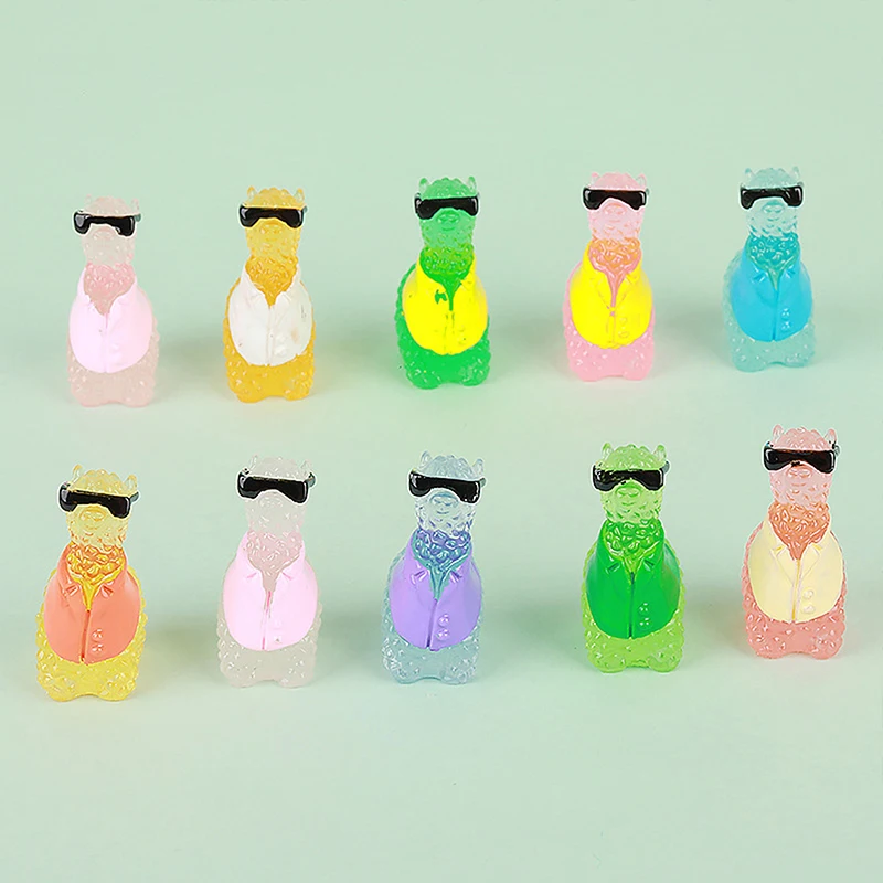 1PC Luminous 3D Sunglasses Alpaca Figurines Miniature Desk Ornaments Mini Alpacas Glow At Dark Fairy Garden Decoration