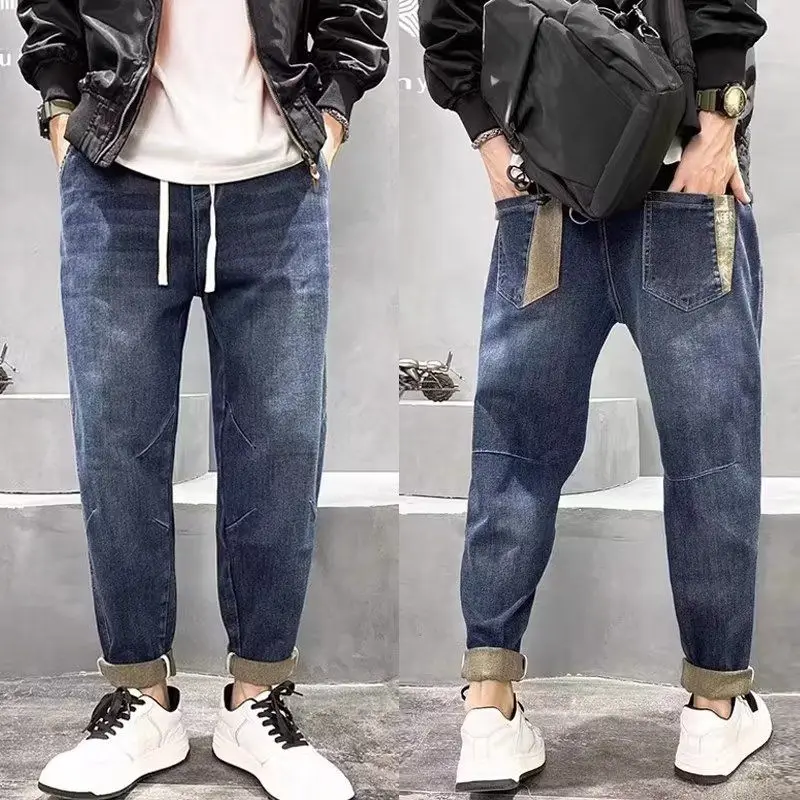 

Мужские повседневные джинсы с прямыми штанинами, весенне-осенние новые свободные брюки, легкая хлопковая эластичная джинсовая модная городская рабочая одежда