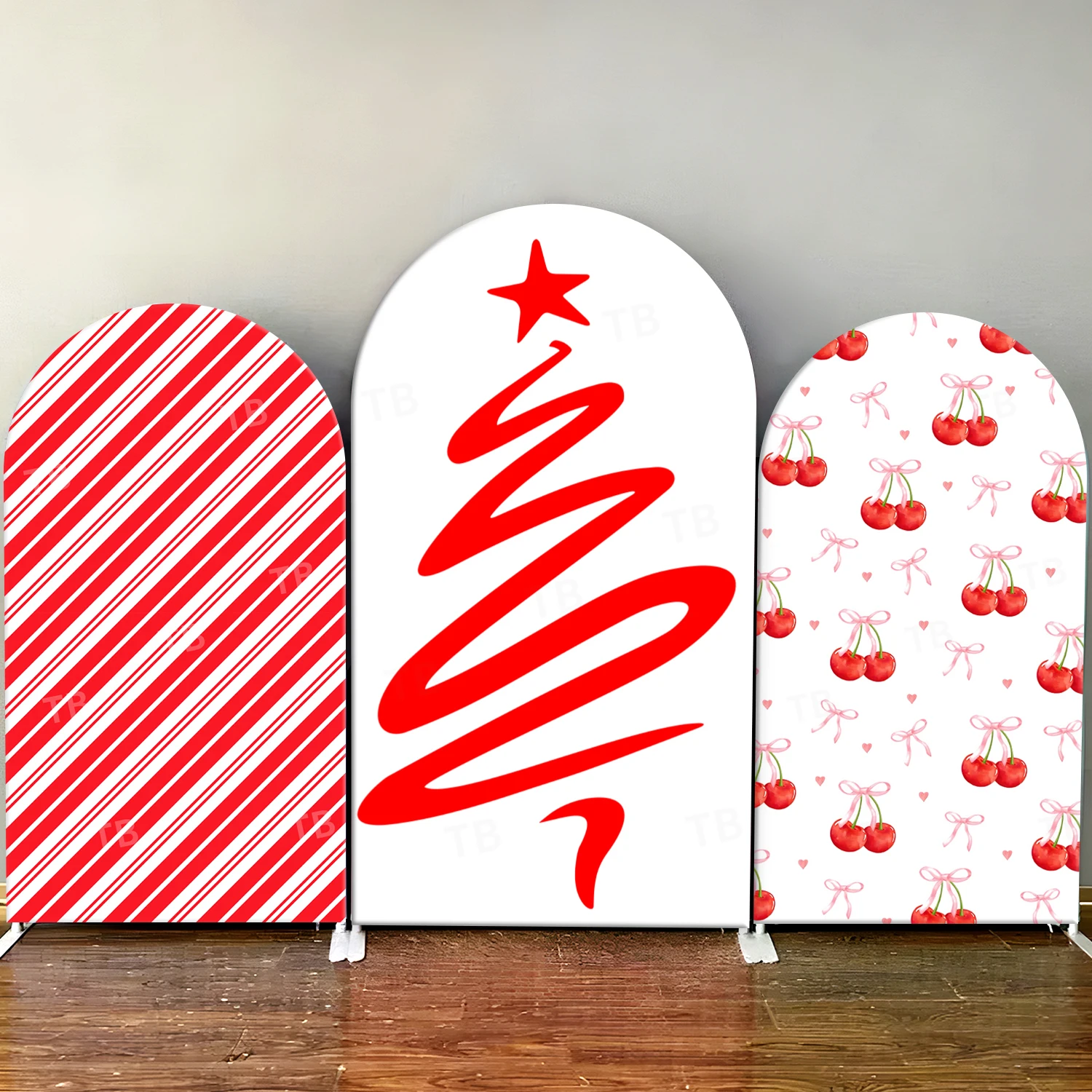 

TB Christmas Arch Backdrop Cover Red Xmas Line Cherries Kids Birthday Baby Shower Party Decorations Photography Background Wall
